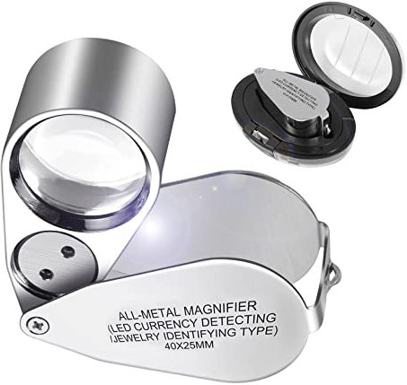 VKI Loupe Bijoutier 40X, Loupe de Poche en Acier Inoxydable pour Diamants, Bijoux, Pièces de Monnaie, Timbres, Reconnaissance de Monnaie, Identification de Bijoux