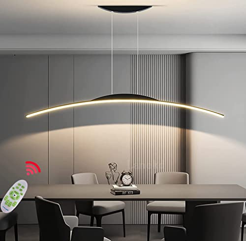 Lanekd Lámpara de Mesa de comedor Lámpara colgante LED Luz colgante Comedor moderno Lámpara colgante Arco regulable Diseño Lámpara de cocina Altura ajustable Oficina Sala de estar (Negro, L120CM)