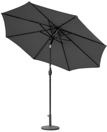 Harrier 2.7m Garden Parasol with Crank Handle & Tilt Function [7 Colour Options] – Outdoor Garden Patio Umbrella with Optional Waterproof Cover + Weights (Grey, Parasol Only)