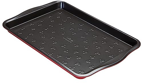 Prestige New Disney Bake with Mickey Mouse Oven Tray Non Stick - Large Baking Tray 10 x 15, Carbon Steel Bakeware, Red & Black