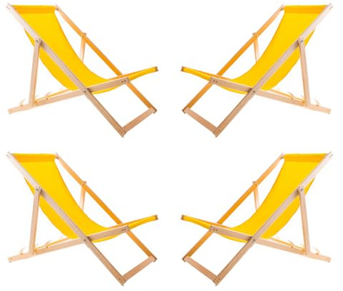 WOODOK 4er Liegestuhl Klappbar - Gartenliege Klappbar bis 120kg, Sonnenliege aus Buchenholz ohne Armlehne - 3-Stufige Rückenlehnenverstellung (4X Gelb)