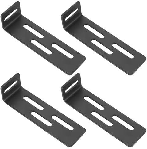 4 st vinkelhörnfästen för trä, justerbara L-formade metallhörnstag med spår - svart, 6 x 1-5/8 x 1-3/4 tum
