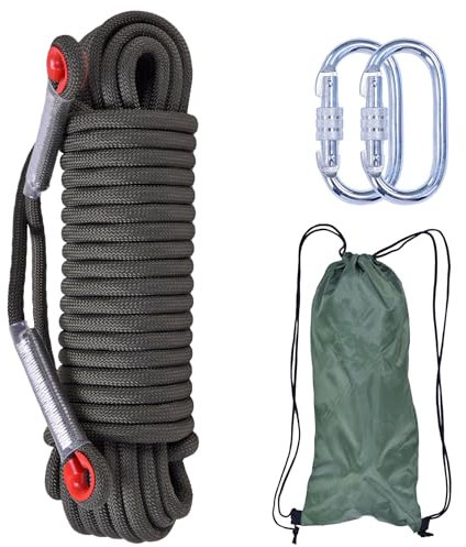 LZ.MZXU Corde d'escalade 10mm 10M Corde de Sécurité Extérieure Corde de Sauvetage Corde d'évacuation avec 2 Mousquetons pour Escalade Sauvetage Lutte Contre Les Incendies Camping(Noir)