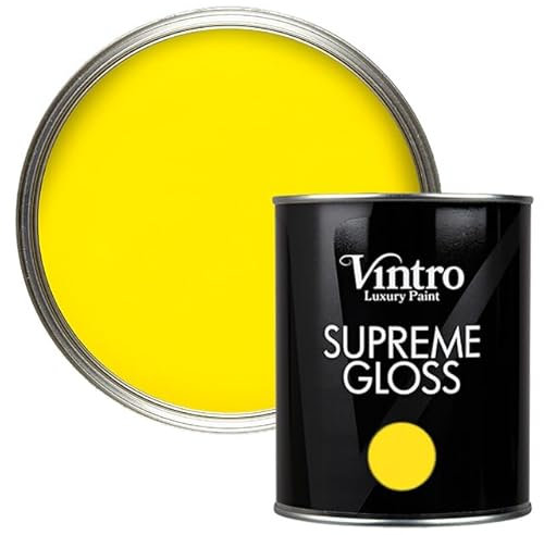 Vintro Paint | Gloss Paint | for Walls | Wood | Trim | Gloss Furniture Paint | Interior & Exterior Use. 1 Litre (Yellow - Osborne Yellow)