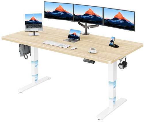 HUANUO Höhenverstellbarer Schreibtisch 180x80cm Ganze Tischplatte, Elektrisch Schreibtisch Höhenverstellbar 60-125cm, 3 Stufen-Beine-Design mit 120kg Tragfähigkeit & 2-Motor, Elektrischer Stehpult