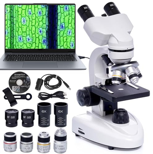 SELFIE CAT Binocular Compound Microscope, 200X-5000X with USB Camera