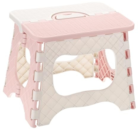 sourcing map 8 Folding Step Stool for Adults 165 lbs Capacity Non-Slip Step Stool with Handle Collapsible Foot Stools, Pink Small Stepping Stool for Bathroom, Bedroom, Kitchen