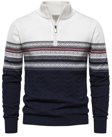 Genfien Jersey para Hombre Jersey de Cuello Alto con Cremallera para Hombre Jersey de Punto para Hombre Jerseys de Navidad Cálido