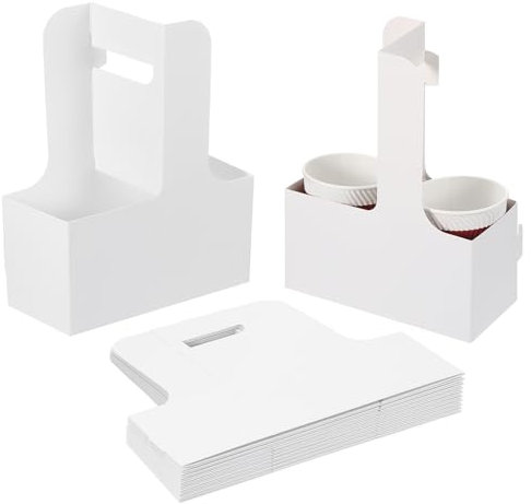 PATIKIL Portavasos de 2 Tazas con Asa, Paquete de 20 Soportes de Cartón Kraft para Llevar Café, Portátil, Desechable para Servicios de Comida para Llevar, Blanco