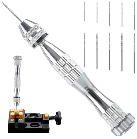 Präziser Handbohrer für Harzformen, 12 cm, silbrig Schraubstock, 10 pcs Stahlbohrer (0,8–3 mm), Ideal zum Bohren von Löchern in Harz, Epoxy, Holz, Perfekt für Schmuckherstellung, Basteln