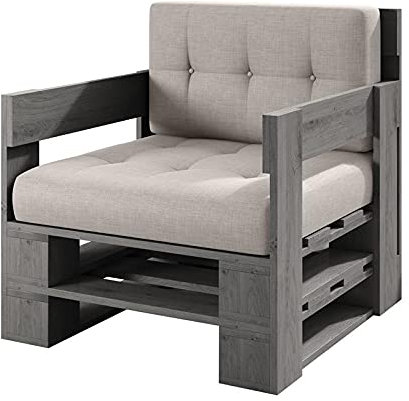 Lermowood Palettenmöbel Mp Sessel 80 x 80 x 40 cm Grau | Europaletten Indoor und Outdoor Lounge Gartenmöbel Holz Gartenmöbel Set Lounge Möbel Terrasse Balkon Loft Stil Paletten
