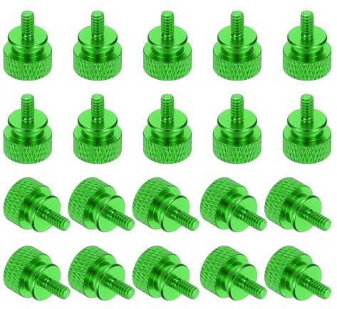 sourcing map 20 Pcs 6#32 Knurled Thumb Screw Computer Case Threaded Hand Tighten Screws Aluminum Alloy for PC Case, Green