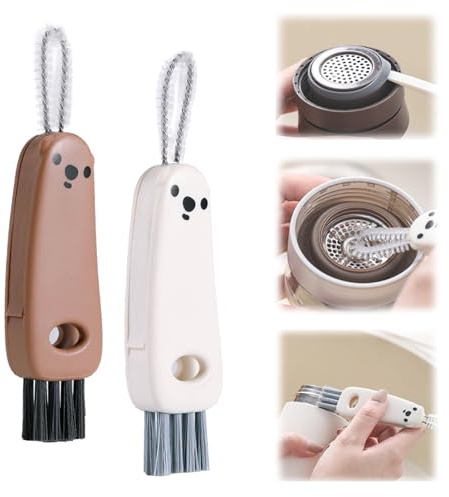 FOSDICK 2 Piezas 3 en 1 Cepillo de Limpieza de Tapas de Tazas, Cepillo de Limpieza de Huecos, Limpieza de Tapas de Tazas y Botellas, Limpiador Portátil para Espacios Pequeños