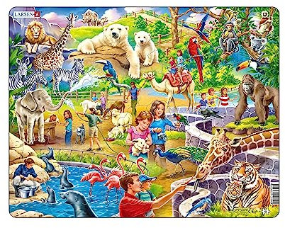 Larsen Puzzles US30 Kinder Rahmenpuzzle EIN Aufregender Tag im Zoo 48 Teile ab 4 Jahre Puzzle Lernspielzeug Spiel Spaß