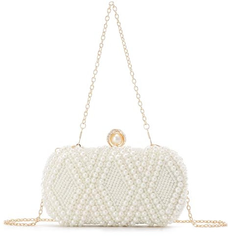 EVEOUT Damen Perlen Clutch Handtaschen Elegante Hochzeitstaschen Abendtasche Brauttasche Umhängetasche für Party Abschlussball