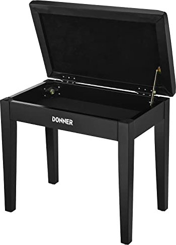 Donner Piano Bench Keyboard Stool, Solid Hard Wooden Digital Piano Stool with Large Storage, Black