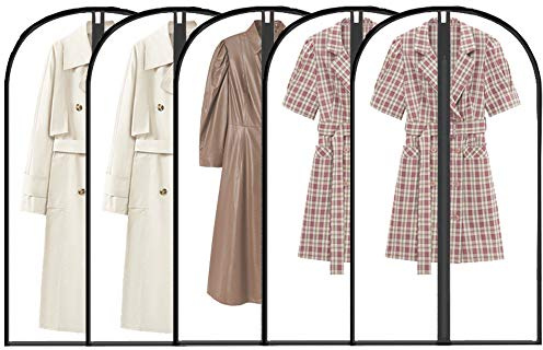 Garment Bags 60x120cm, Moth Proof Waterproof Clear Dustproof Clothes Covers Full Zipper Breathable Coat Bags for Clothes Storage(Pack of 5)