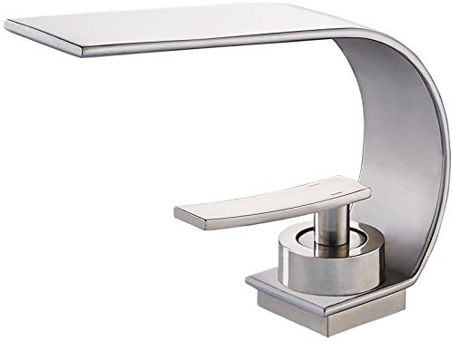 becola Modern Bathroom Faucet, Low Arc Brass Ceramic Valve Vanity Single Hole Bathroom Sink Faucet, Touch On Single Handle Hot and Cold Water Mixer Tap - Brushed Nickel