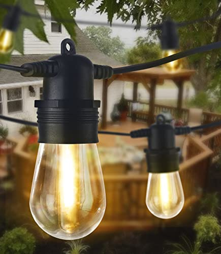 DGO Outdoor Lights Mains Powered, 48FT LED S14 Garden Festoon String Lights Gazebo Lights with15+3(Spare) Plastic Bulbs Weatherproof Dimmable for Garden Pergola Bar Wedding Party [Energy Class A+++]