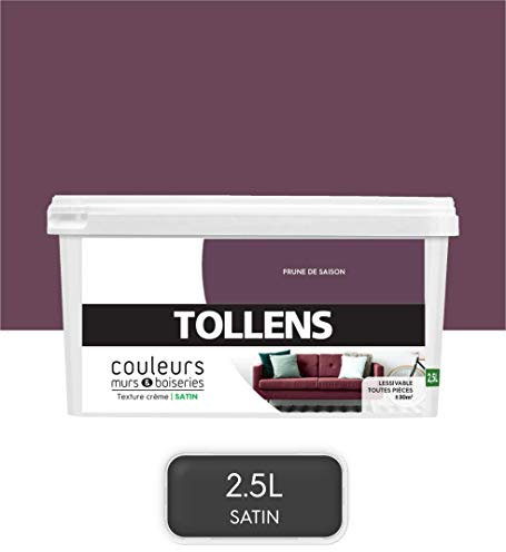 Tollens - Peinture Couleurs - Murs et Boiseries - Toutes pièces - Ultra résistante - Satin - Prune de Saison - 2,5L = 30m2