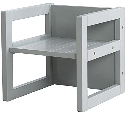 roba Silla Infantil Gris y Reversible en 3 Alturas de Asiento - 30 x 30 cm - Capacidad Máxima 60 kg - Taburete Infantil Estilo Campestre