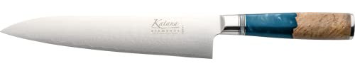 Katana Saya Elements 20cm Gyuto Knife, Ocean Blue - High Carbon VG-10 Damascus Steel for Extreme Toughness & Sharpness – Natural Olivewood & Resin Handle