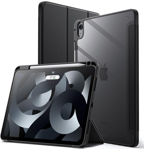JETech Hülle für iPad Air 11 Zoll M3/M2 (2025/2024), iPad Air 5/4 (10,9-Zoll, 2022/2020, 5./4.) mit Stifthalter, Klare Transparente Rückseitenschale Dünner Ständer Tablet Schutzhülle (Schwarz)