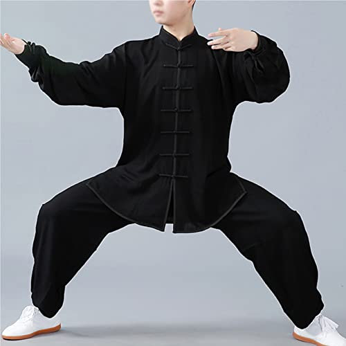 WoCOyo Tai Chi Anzug Freizeit Einfarbig Kampfkunst Anzug Unisex Sanft Baumwolle und Leinen Kung Fu und Tai Chi Uniform Traditionelle Chinesisch Kostüm für Meditation und Qigong,002,M