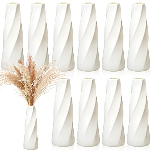Didaey 10 Pack Composite Plastic Flower Vases Bulk White Small Boho Floral Vases for Dried Flower Bouquet Pampas Grass Centerpieces Fall Wedding Party Living Room Decor(Retro)
