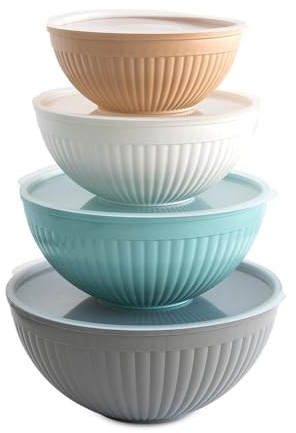 Nordic Ware Prep and Serve Mixing Bowls Set, 8-Piece, Earth-Tones