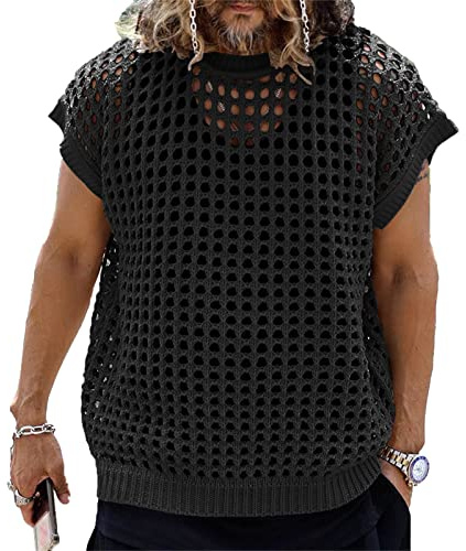 ADITIRCP Maglietta a Rete da Uomo Magliette a Maniche Corte in Maglia Nera a Rete Top Streetwear per Feste