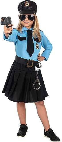 Funidelia | Disfraz de policía azul para niña Guardia, Agente, FBI, Profesiones - Disfraz para niños y divertidos accesorios para Fiestas, Carnaval y Halloween - Talla 7-9 años - Azul oscuro