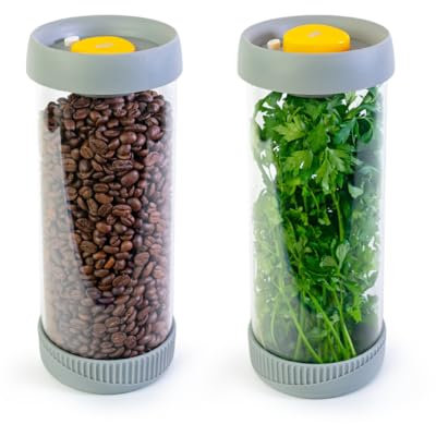 PIKA | Lot de 2 bocaux sous vide en verre 1,5L | Couvercle avec mise sous vide intégrée | Boîte de rangement alimentaire hermétique | café, céréales, biscuits, chips, herbes fraiches, anti mites