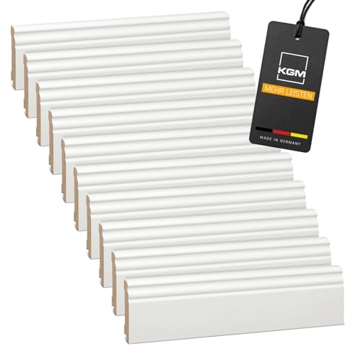 Förpackning KGM Hamburger Sockellist Altberliner Profil - klassisk rundad listprofil - Vitlackerad Golvlist i Massiv Furu - Mått: 2400 x 18 x 78 mm - 40 st / 96M