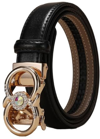 WRJAHCG Damengürtel Ratsche Verstellbarer, Gürtel Damen Schmal Modischer 24mm, Schwarz Lässig Ledergürtel mit Automatischer Schnalle aus Legierung mit Hohlem Muster,Schwarz,100CM/39.4''