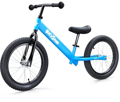 Bicystar 16 Inch Balance Bike, Toddler Bicycle Ages 5-8, Air Tires, No Pedals Push Bike, Toddler Outdoor Toy Bike for Kids, Boys Girls, Blue
