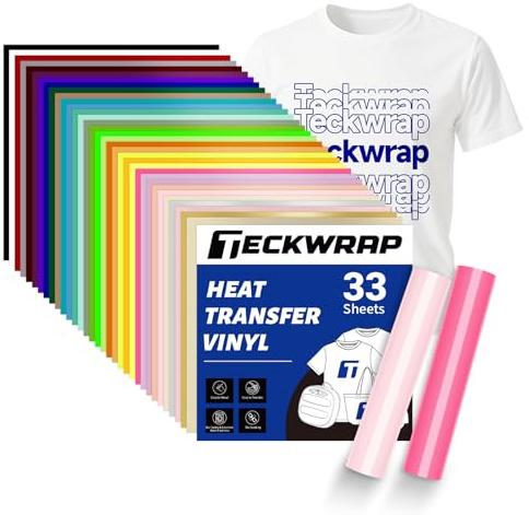 TECKWRAP Heat Transfer Vinyl 12 x 12 Sheets 33 Assorted Color HTV for DIY Clothing,Shirts,Logos,Hats,Fabric Iron on Vinyl Compatible with Heat Press Craft Cutters