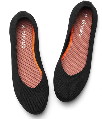 Tanamo Women's Flat Ballet Shoes Knit Flat Shoes for Women Round Toe Slip on Women Flats for Dressy Casual Office Work Wedding Comfort Soft Classic Black