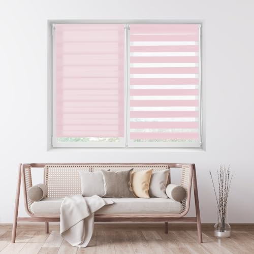 ECOMMERC3 Doppelrollo Nacht und Tag ohne Bohren Größe 107x180 - Easyfix Rollo OHNE Werkzeuge Stoffgröße 104x175 - Doppelrollo Nacht und Tag Rosa