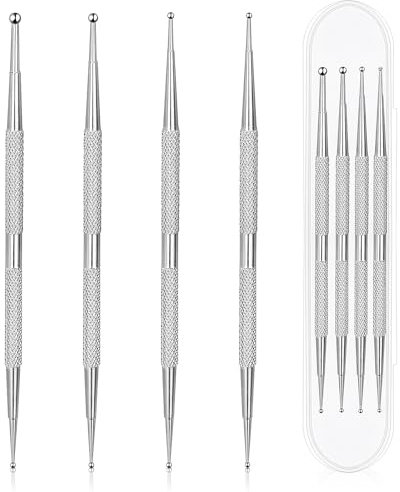 4 Stück Dotting Pen Set, Professional Edelstahl Strass Nail Art Dotting Tools Dual-Ended Strass Picker, Mehrere Größen Nail Design Werkzeug Punktierstift für Nail DIY Dekoration(Silber)