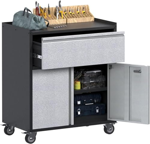Supeer Armoire à outils avec tiroirs, chariot d'atelier, pour garage, avec roues et 2 portes verrouillables, en métal, idéale pour outils et accessoires