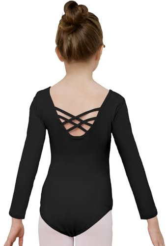 zffriction Ballettanzug Mädchen Ballettkleidung Langarm Kinder Ballett Trikot Turn-Leotards Gymnastik Turnanzug Trikot aus Baumwolle für Mädchen Damen (Schwarz, 160)