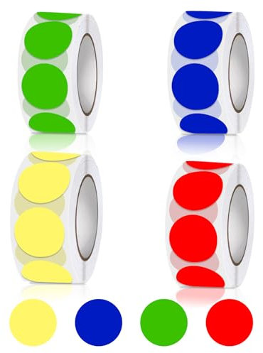 luckaide 4000 Stück Klebepunkte Bunt, 13mm Markierungspunkte,Punkte Aufkleber Rund, Klebepunkte, Sticker Rund Markierungspunkte Farbkodierung für DIY Büro Kalende 1000 Stücke/Rolle- 4 Farben