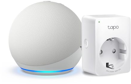 Echo Dot (5ª generazione) | Bianco ghiaccio + TP-Link Tapo Presa intelligente, compatibile con Alexa - Kit di base per Casa Intelligente