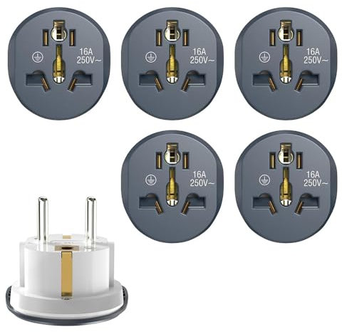 Fiotha 5 Pack Adaptateur Prise Universel de Voyage, Adaptateur Prise USA vers France, Adaptateur International vers France, pour Anglaise UK, USA, Canada, Chine, Japon, Australie, Italie, Gris