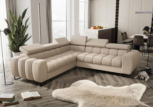 Friderik Divano angolare Aspen Max, in pelle, 260 x 260 cm, con regolazione del poggiatesta, funzione sonno, colore crema (U-9) (sinistra)