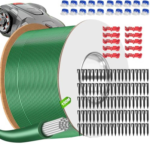 Cable Robot Tondeuse 150M + 100 Piquets + 20 Connecteurs de Câble + 10 Bornes de Connexion, Fil pour Robot Tondeuse, Câble pour Robots Tondeuses Compatible avec Gardena/Bosch/Worx/Yard Force etc