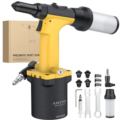 AMTOVL Rivettatrice Pneumatica - 1000 KGF Tirando Rivettatrice Pneumatica Kit Rivettatrice ad Aria per Rivetti a 2,4 mm 3,2 mm 4,0 mm 4,8 mm Rivettatrice Pneumatica Resistente per Fabbricazione