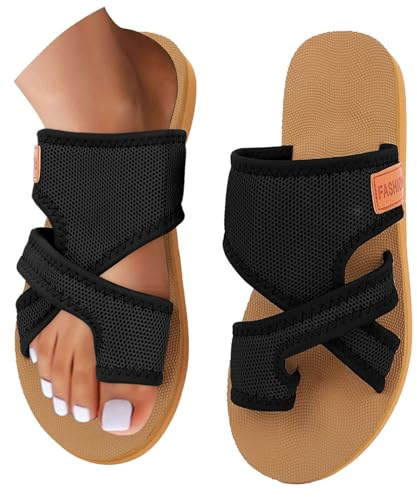 Generisch Sandales orthopédiques pour femme Hallux Valgus - Sandales plates d'été - En maille légère - Séparateurs d'orteils - Sandales de plage - Confortables et respirantes - Avec anneau d'orteil