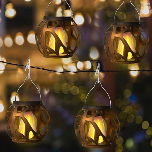 Lanterna Solare da Esterno,4 Pezzi Solare Fiamma Luci,Lampade Solari da Giardino,IP65 Impermeabile,LED Retrò Effetto Fiamma,LED Lampada Impermeabile Campeggio Lanterna,per Esterno,Giardino,Patio